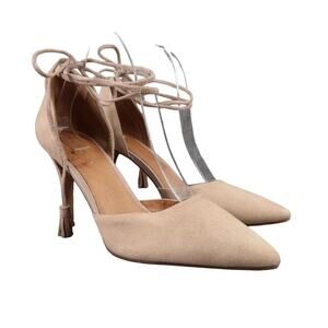 Halogen Shoes Womens 8.5 Pump Fashion Ankle Wrap Tie Point Toe Suede D'Orsay Tan